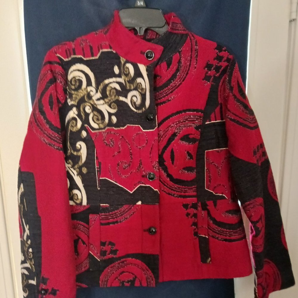 Chico's Black/Red Size 1  Jacket / Blazer